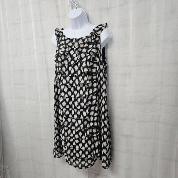 Jessica Howard Black Gray Polka Dot Dress Ruffled Sleeveless Retro 14P - Picture 4 of 11